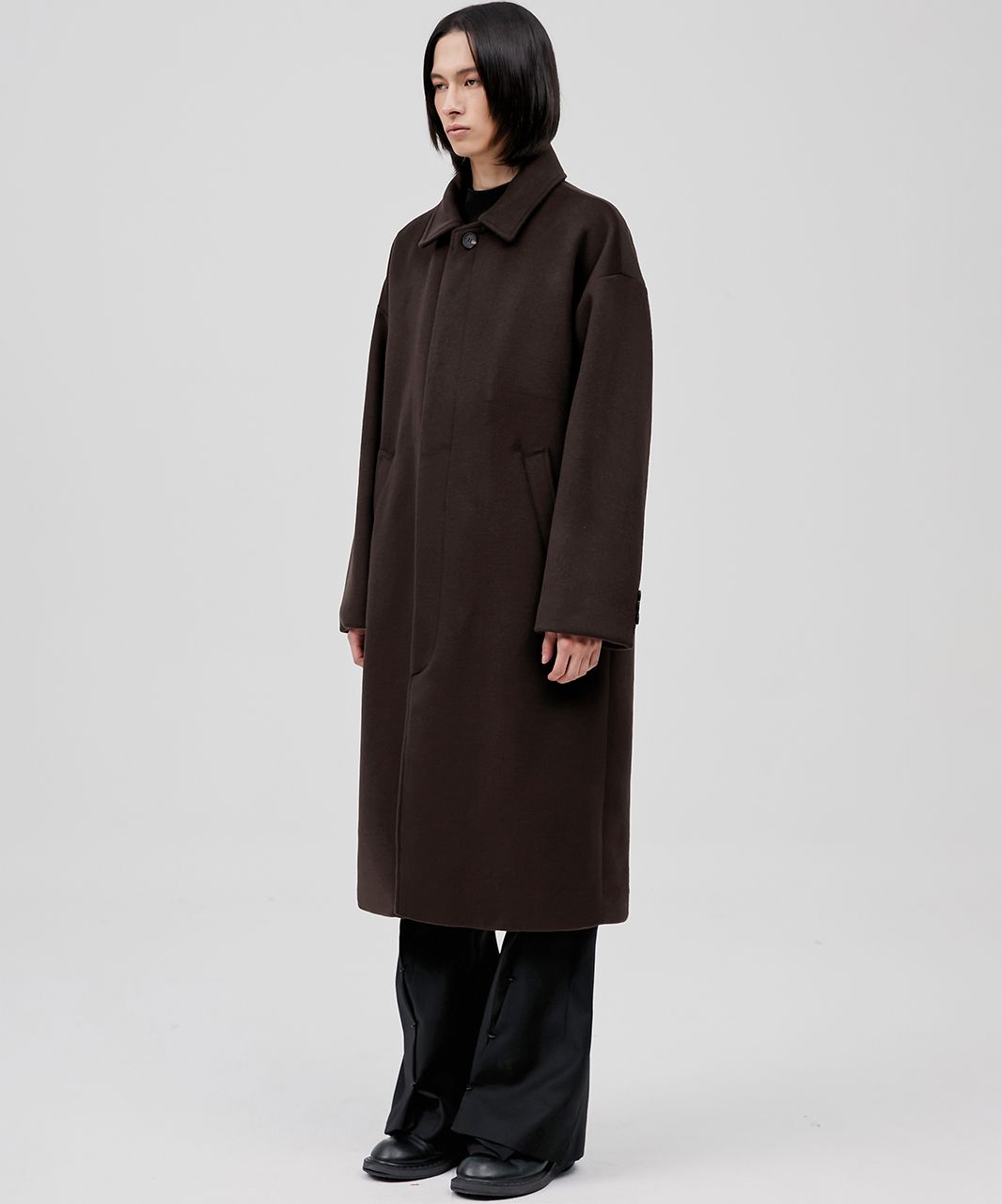 MUSINSA | FLAREUP Oversized Wool Balmacaan Long Coat - Brown
