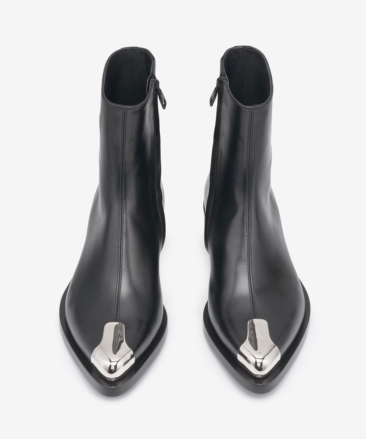 알렉산더 맥퀸(ALEXANDER McQUEEN) 실버 메탈 토 레더 부츠 - 블랙:실버 / 711114WHSWD1081