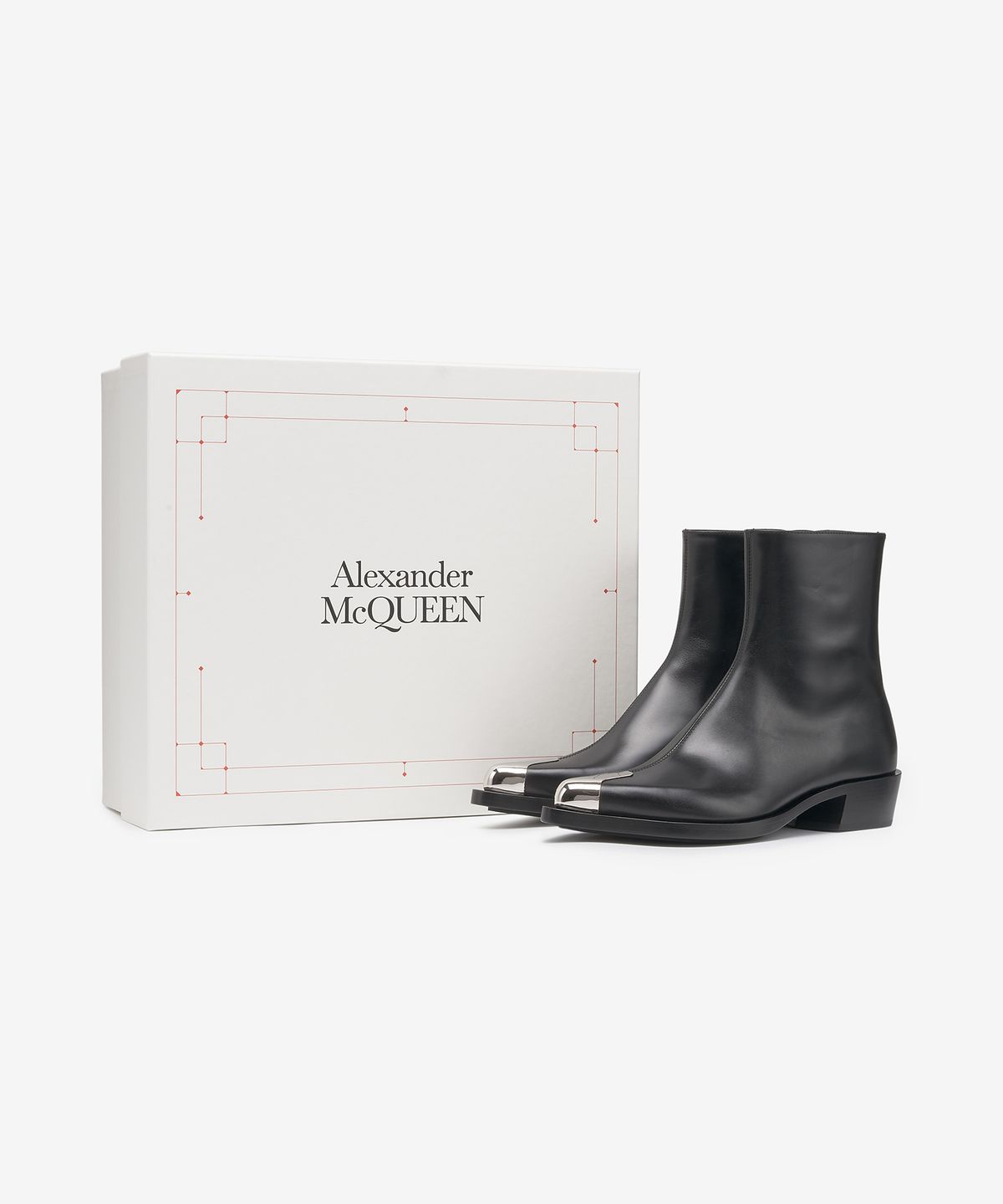 알렉산더 맥퀸(ALEXANDER McQUEEN) 실버 메탈 토 레더 부츠 - 블랙:실버 / 711114WHSWD1081