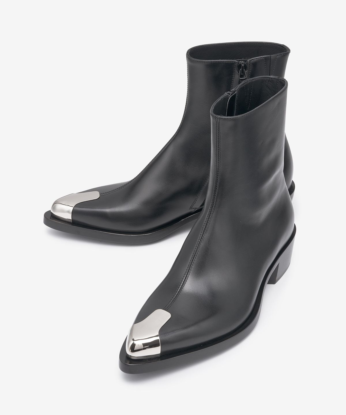 알렉산더 맥퀸(ALEXANDER McQUEEN) 실버 메탈 토 레더 부츠 - 블랙:실버 / 711114WHSWD1081