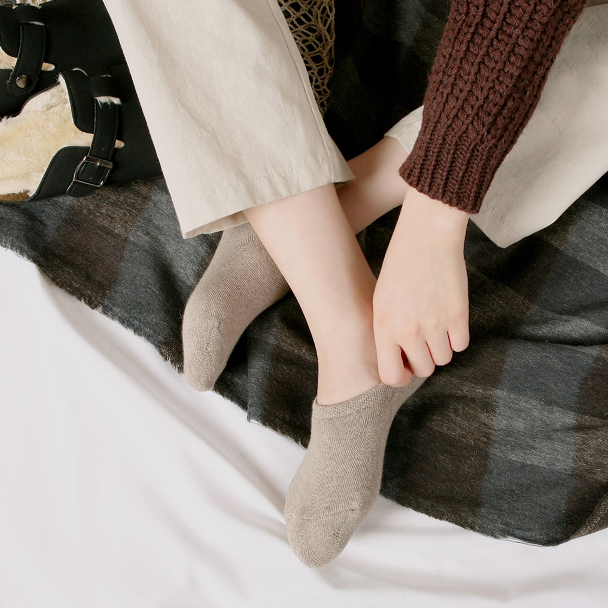 삭스에이(SOCKSA) [7PCAK] 순면 더블쿠션 통파일 무지 156N 덧신 페이크삭스