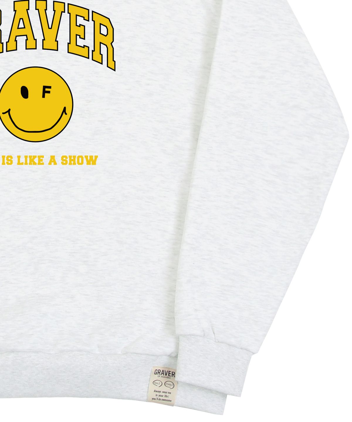 그레이버(GRAVER) [UNISEX]아치로고 라이프 도트스마일 맨투맨_멜란지화이트