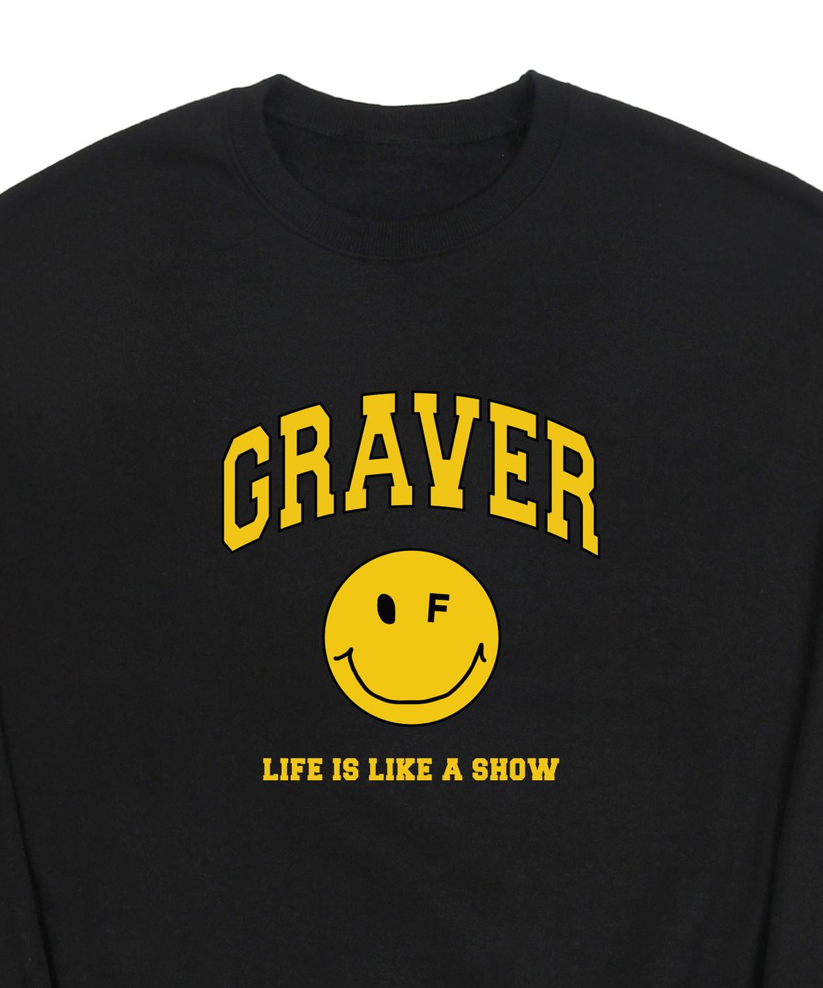 그레이버(GRAVER) [UNISEX]아치로고 라이프 도트스마일 맨투맨_블랙