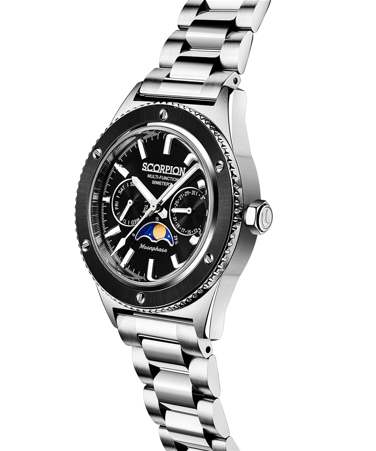 스콜피온(SCORPION) 40mm 문페이즈 남성 메탈시계 SP3581M-BK [가죽밴드구성]