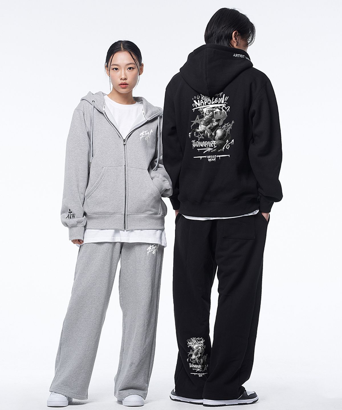 아티스트웨어(ARTISTWEAR) [ATW] 트레이닝 셋업 나폴레옹 후드집업 +  나폴레옹 와이드 밴딩 팬츠
