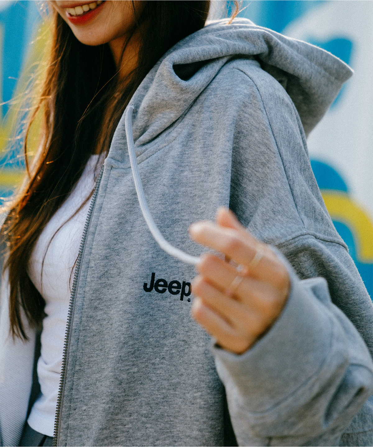 지프(JEEP) 2WAY 오버핏 스몰 지프 후드집업 (JR5TZU051MG)