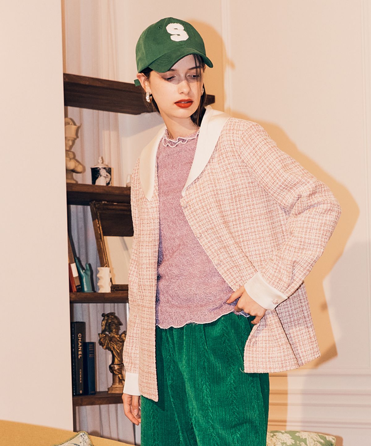 실른(SILN) Sailor collar tweed outer shirts (INDI PINK)