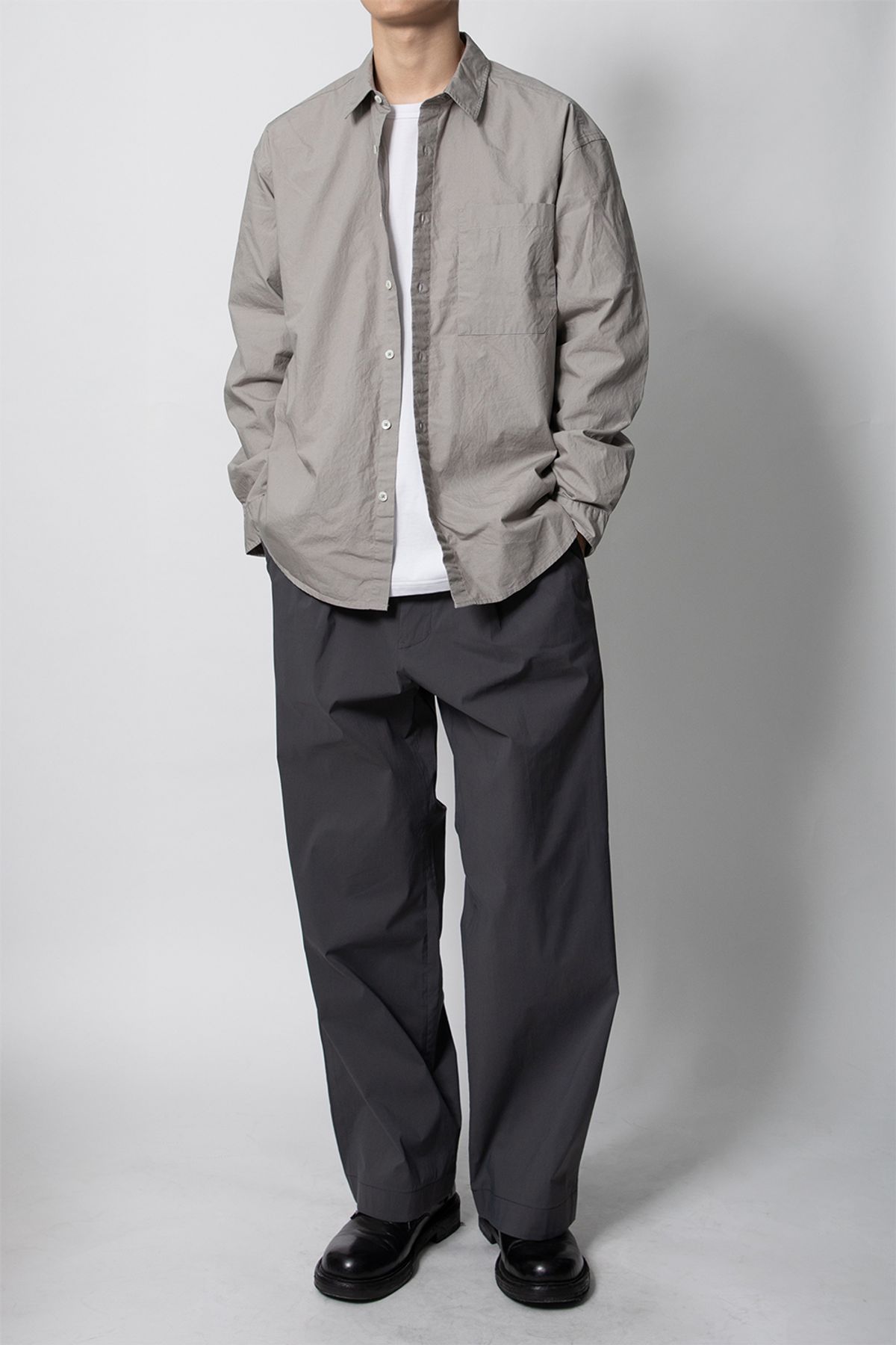 홀리선(HORLISUN) Jane Solid Extra Typewriter Shirt Light Gray