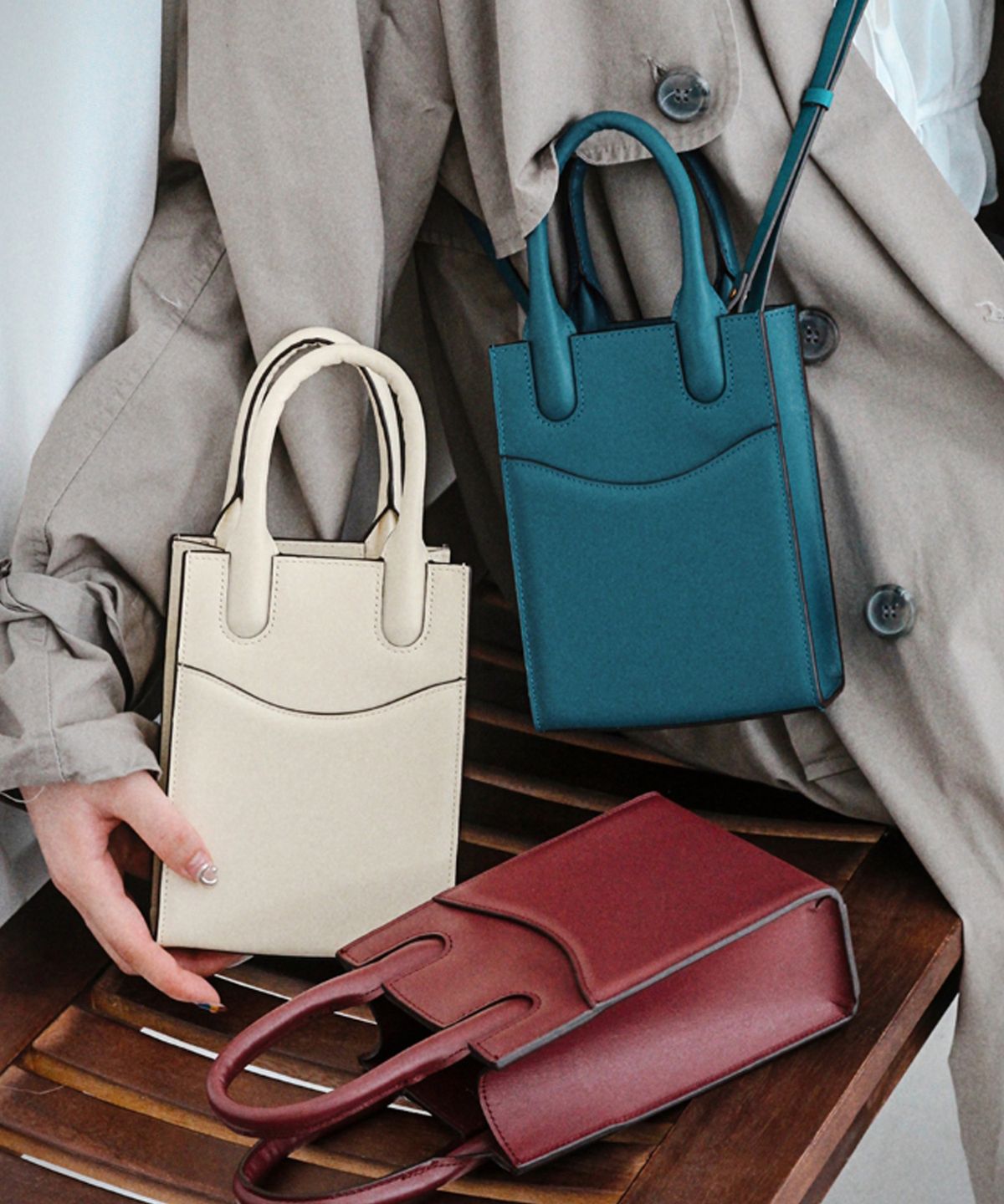 마뜨(MATT) 웨이브 소가죽 미니 토트백 Turquoise Blue