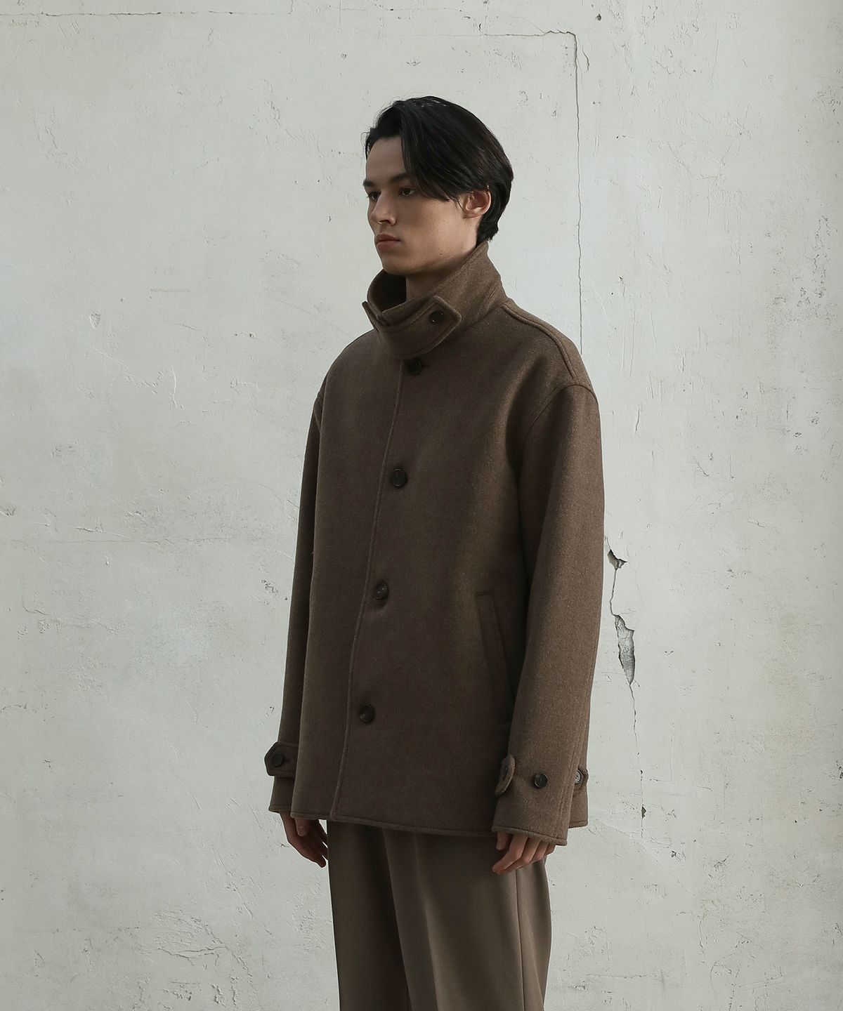 필시크(FILLCHIC) 이중지 울 하프 코트(멜란지브라운)