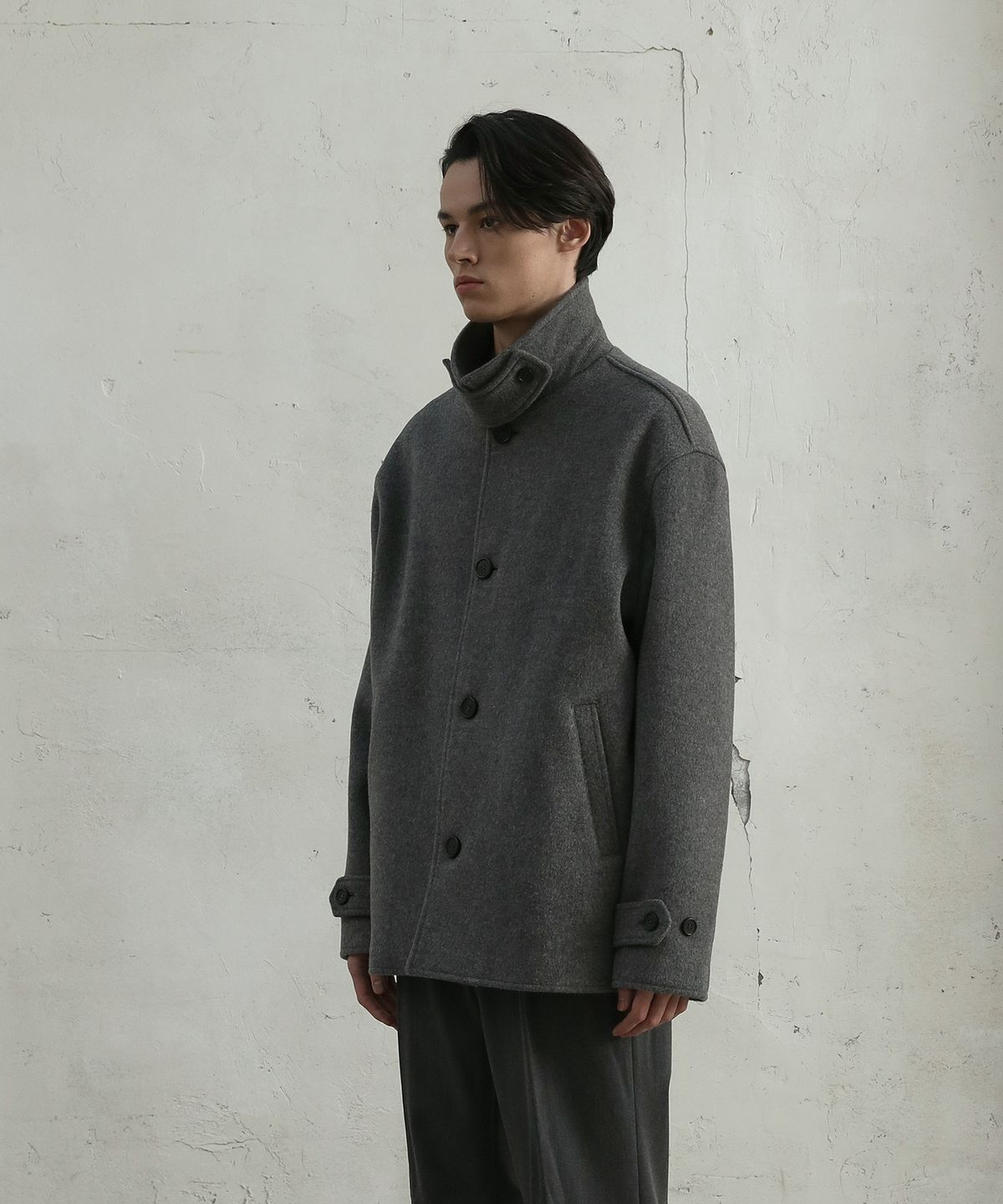 필시크(FILLCHIC) 이중지 울 하프 코트(멜란지그레이)