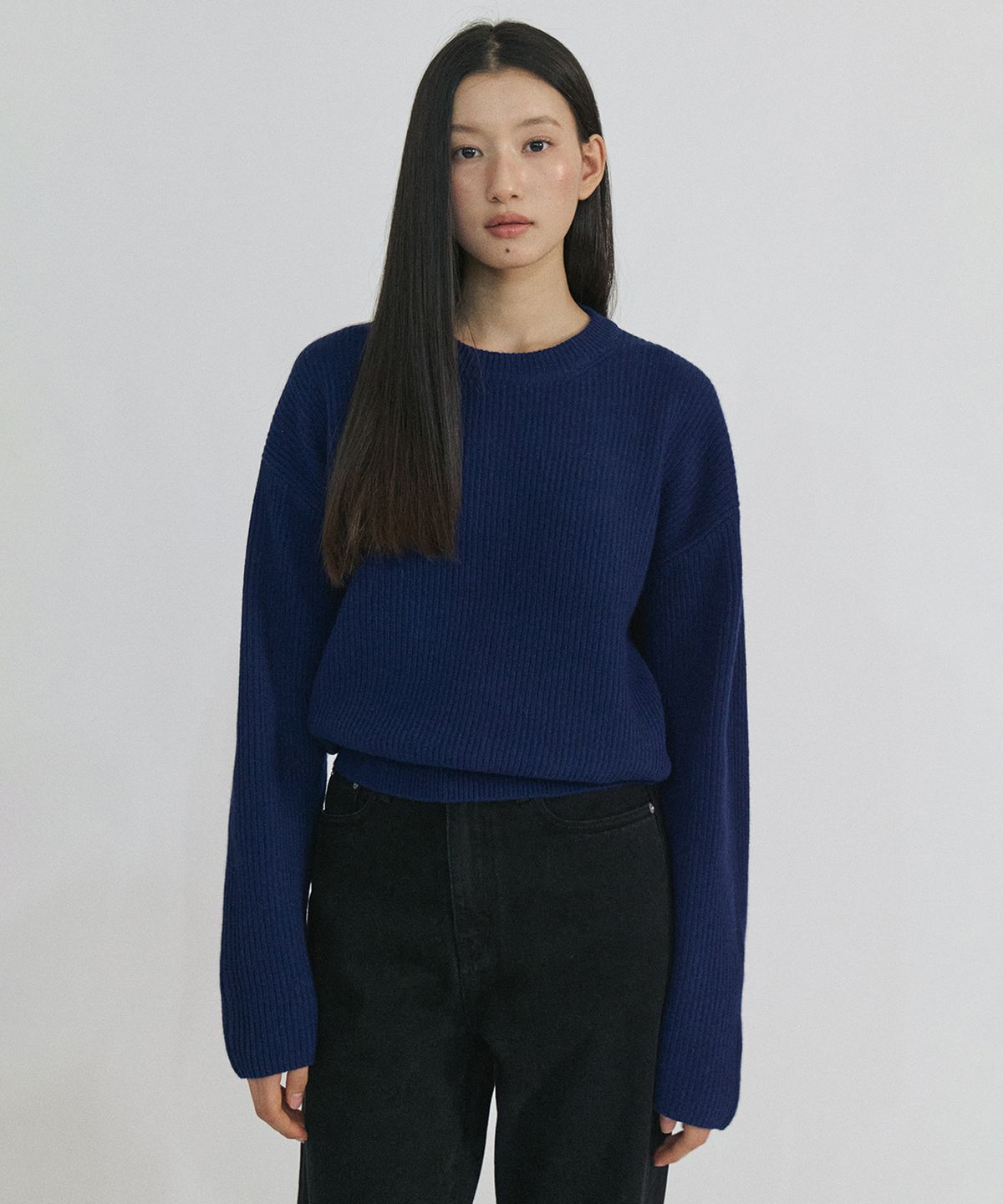 스텝어라운드(STEP AROUND) Series line - Cashmere drop round knit (OCEAN BLUE)