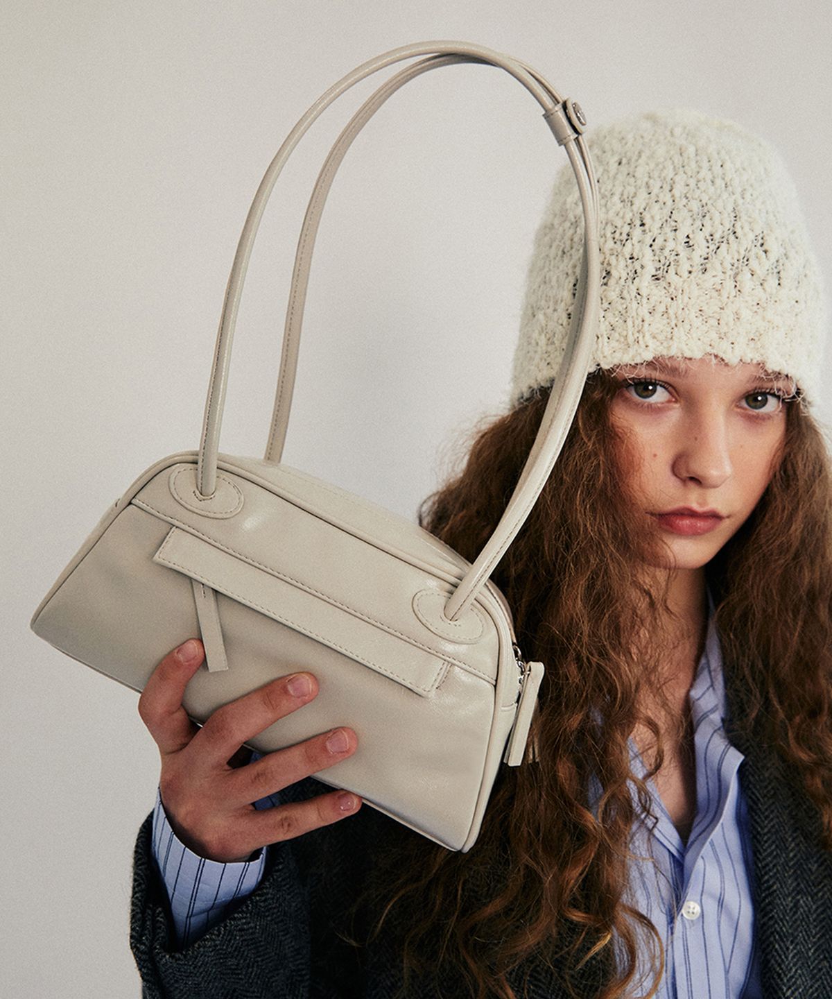 크리스틴프로젝트(CHRISTINE PROJECT) TWO ZIPPER BAG  BAGUETTE(CREAMY OYSTER)