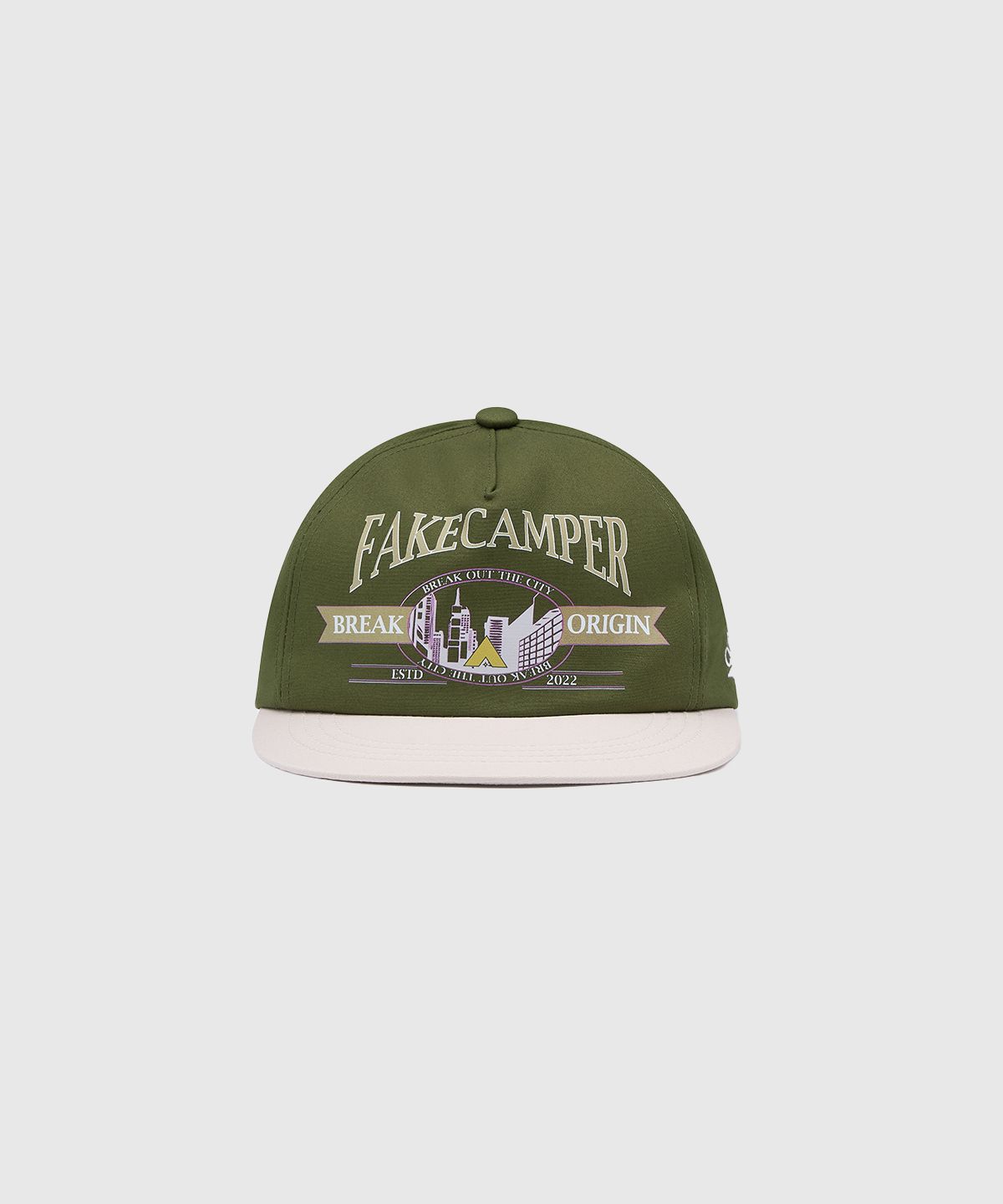 페이크캠퍼(FAKE CAMPER) 올드 타운 그래픽 투톤 스냅백 [KHAKI]