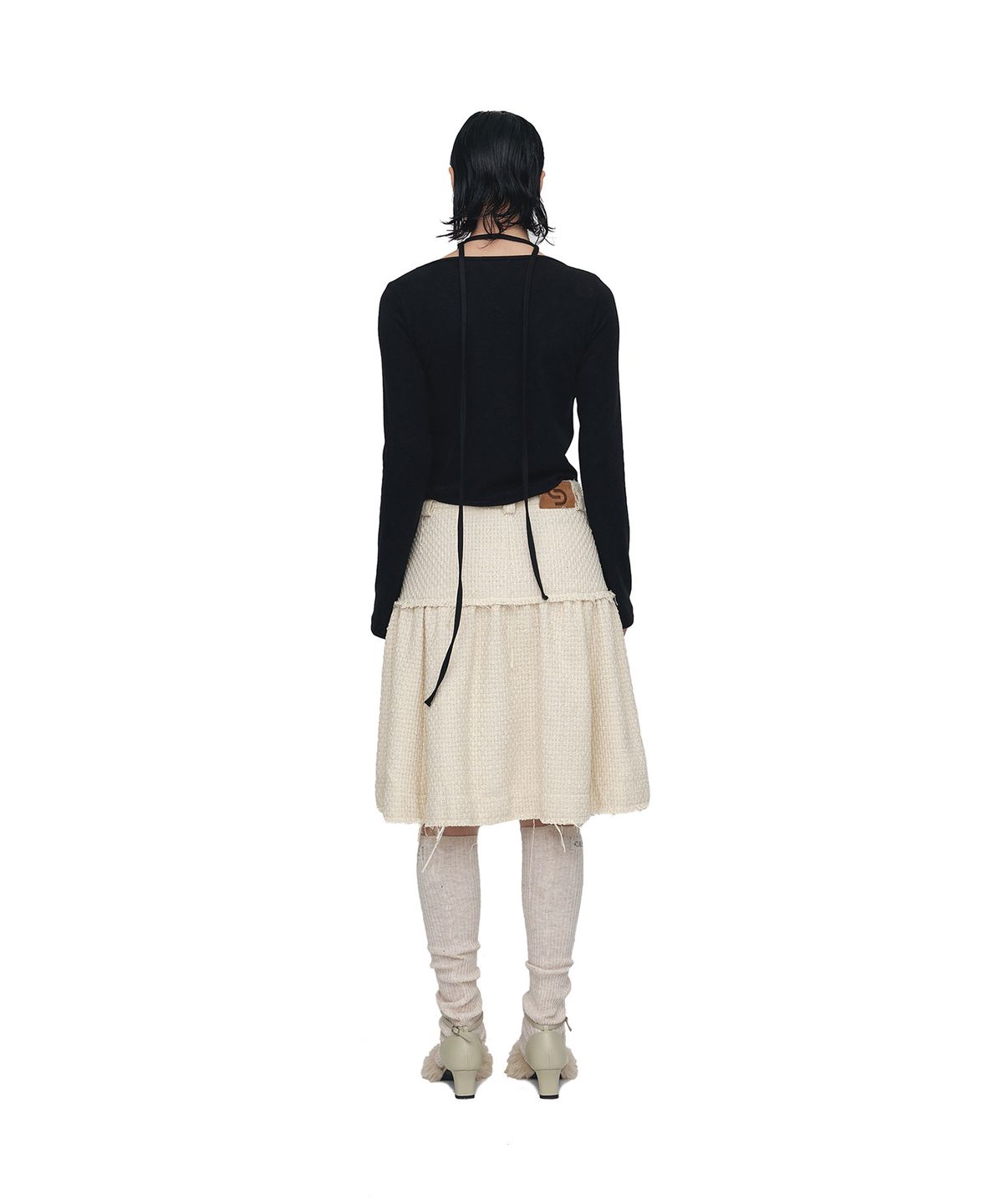 세릭(CERRIC) UNBALANCE TWEED SHIRRING SKIRT / IVORY