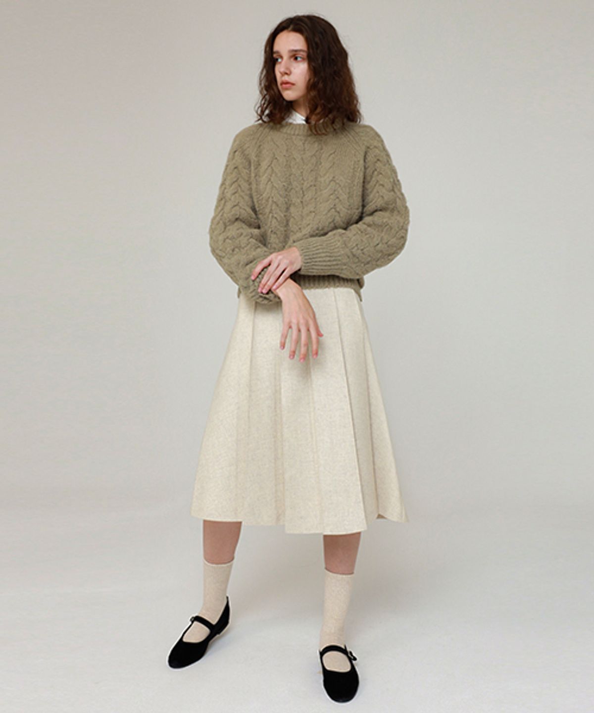 링서울(LINGSEOUL) wool pintuck skirt-ivory