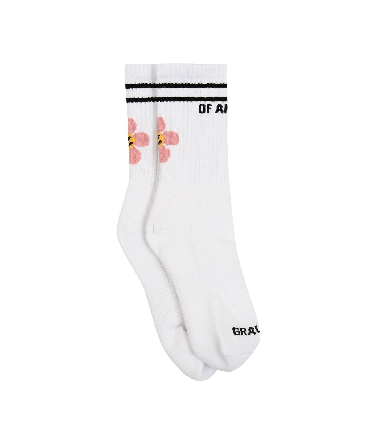 그레이버(GRAVER) [UNISEX]핑크 플라워 스마일 로고 삭스 1팩_화이트