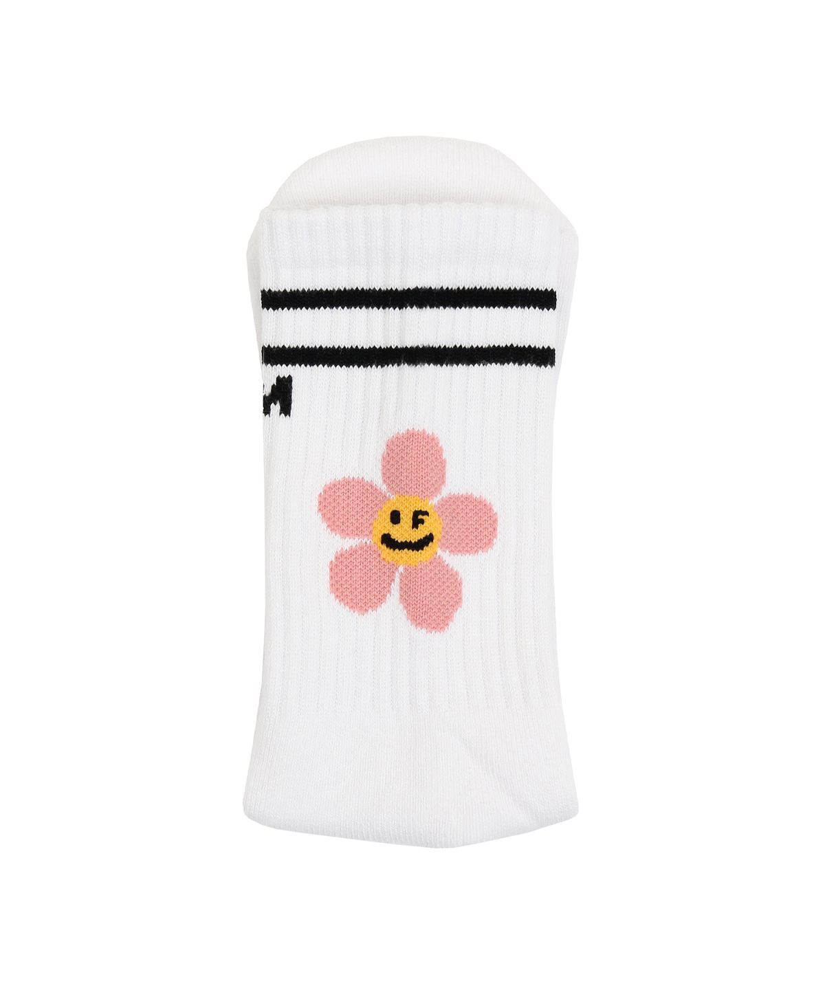 그레이버(GRAVER) [UNISEX]핑크 플라워 스마일 로고 삭스 1팩_화이트