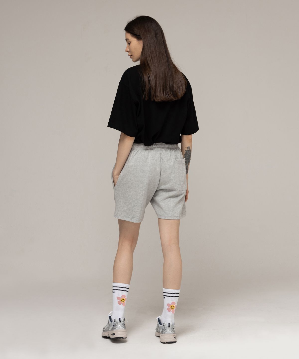 그레이버(GRAVER) [UNISEX]핑크 플라워 스마일 로고 삭스 1팩_화이트