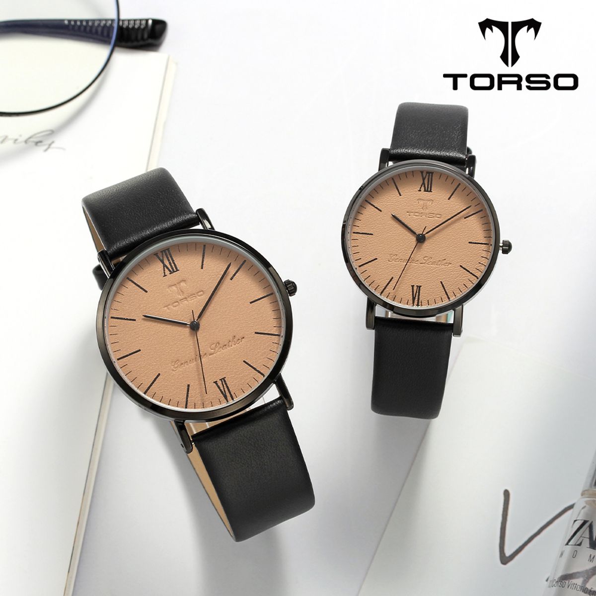 토르소(TORSO) T0014L-BCBK 레더 다이알 커플 워치