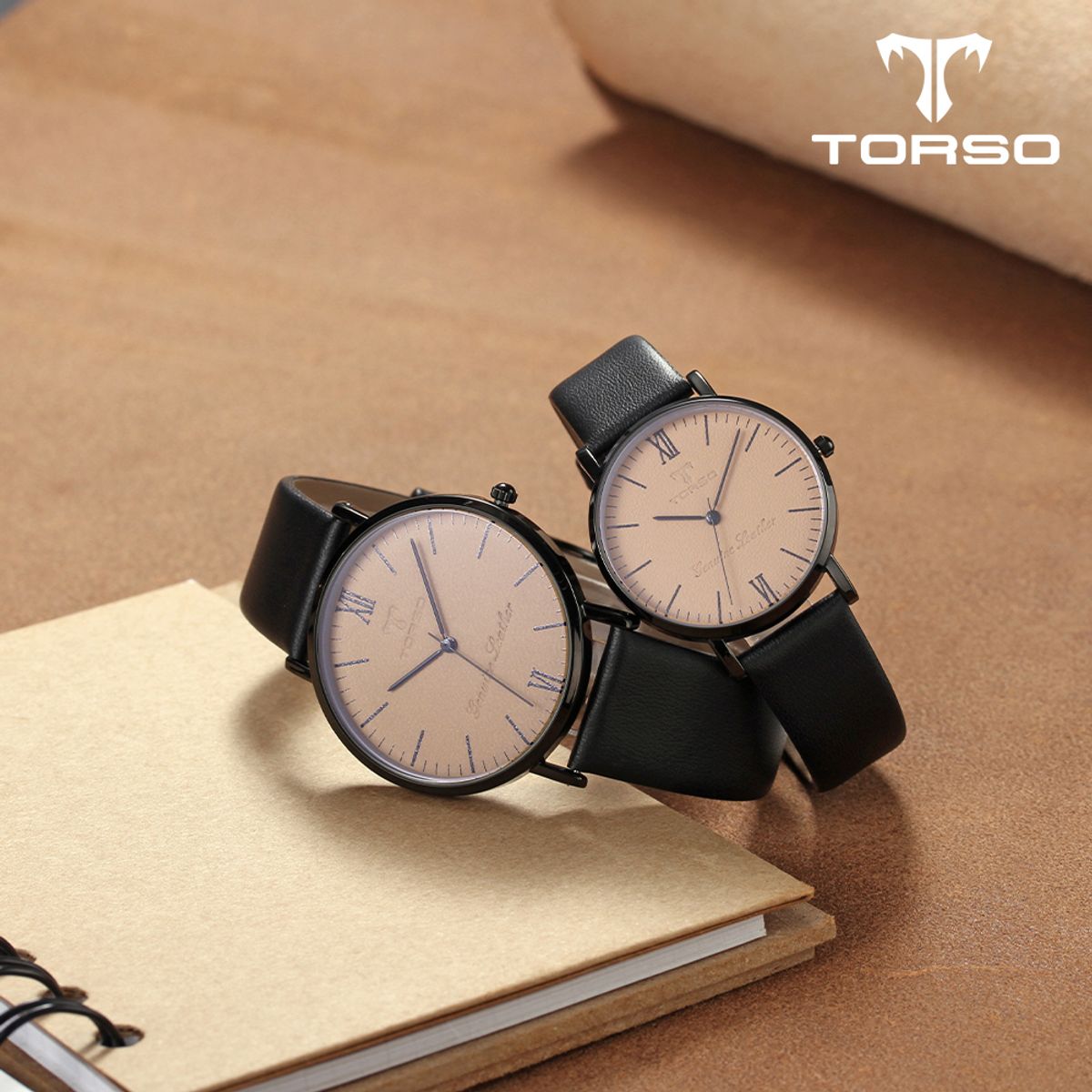 토르소(TORSO) T0014L-BCBK 레더 다이알 커플 워치