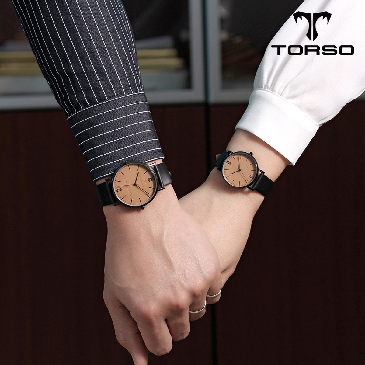 토르소(TORSO) T0014L-BCBK 레더 다이알 커플 워치