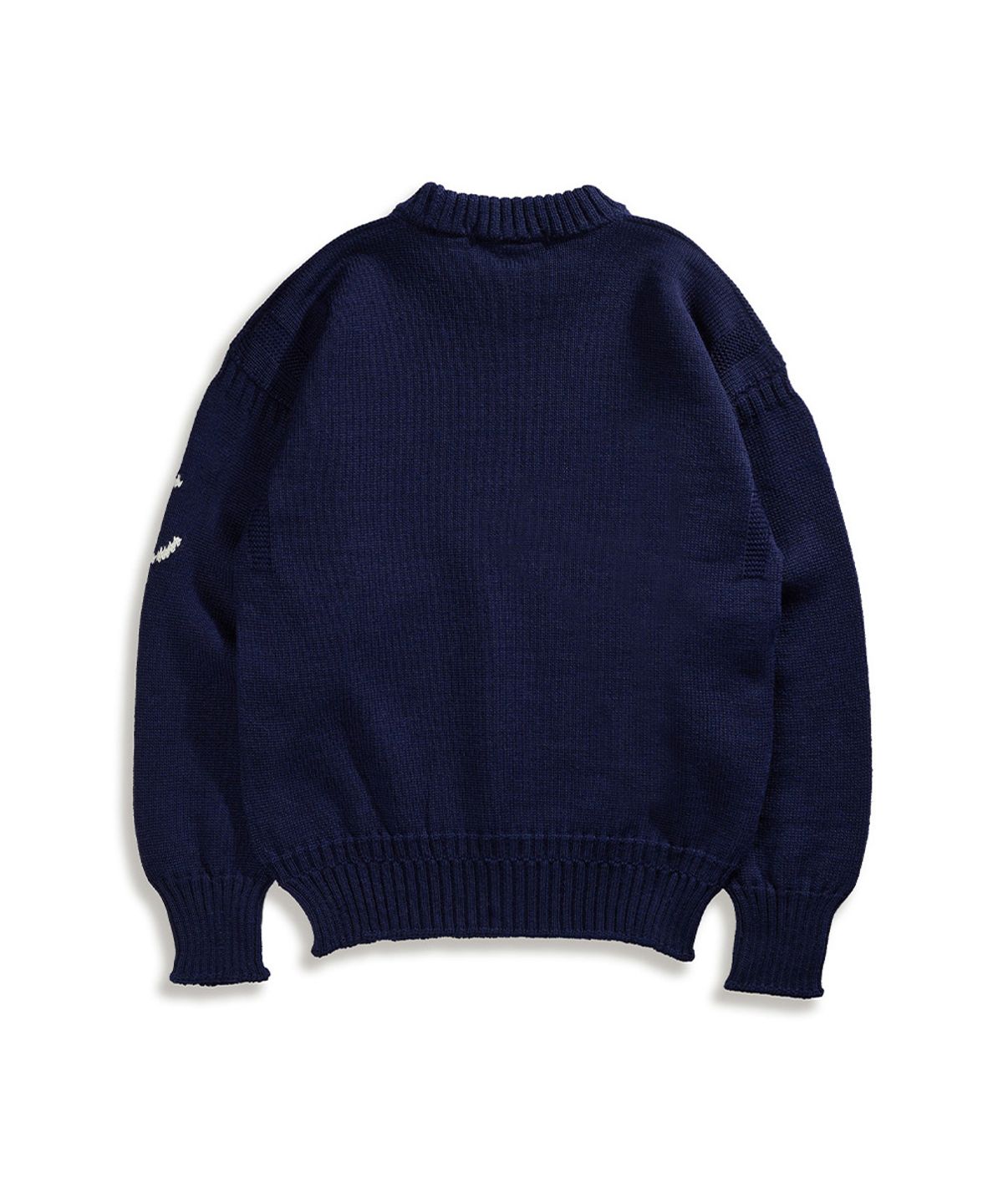 건지 울른스(Guernsey Woollens) 크루넥 홀가먼트 스웨터 - 네이비