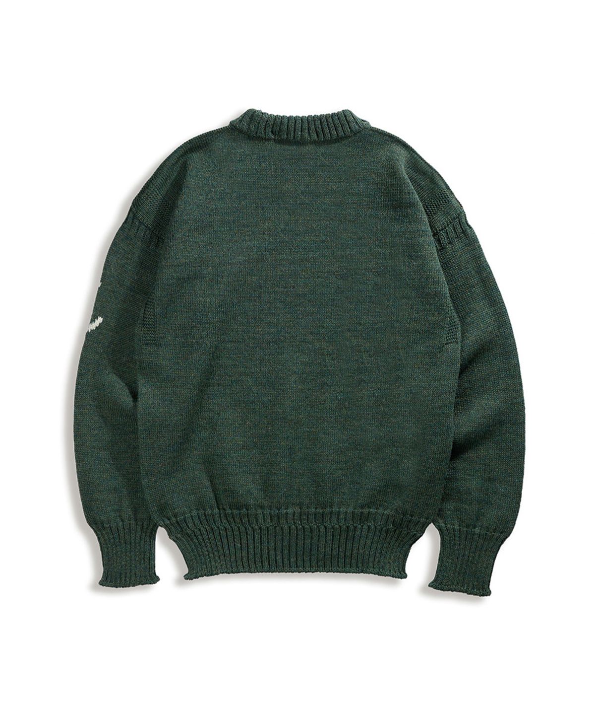 건지 울른스(Guernsey Woollens) 크루넥 홀가먼트 스웨터 - 로덴 그린