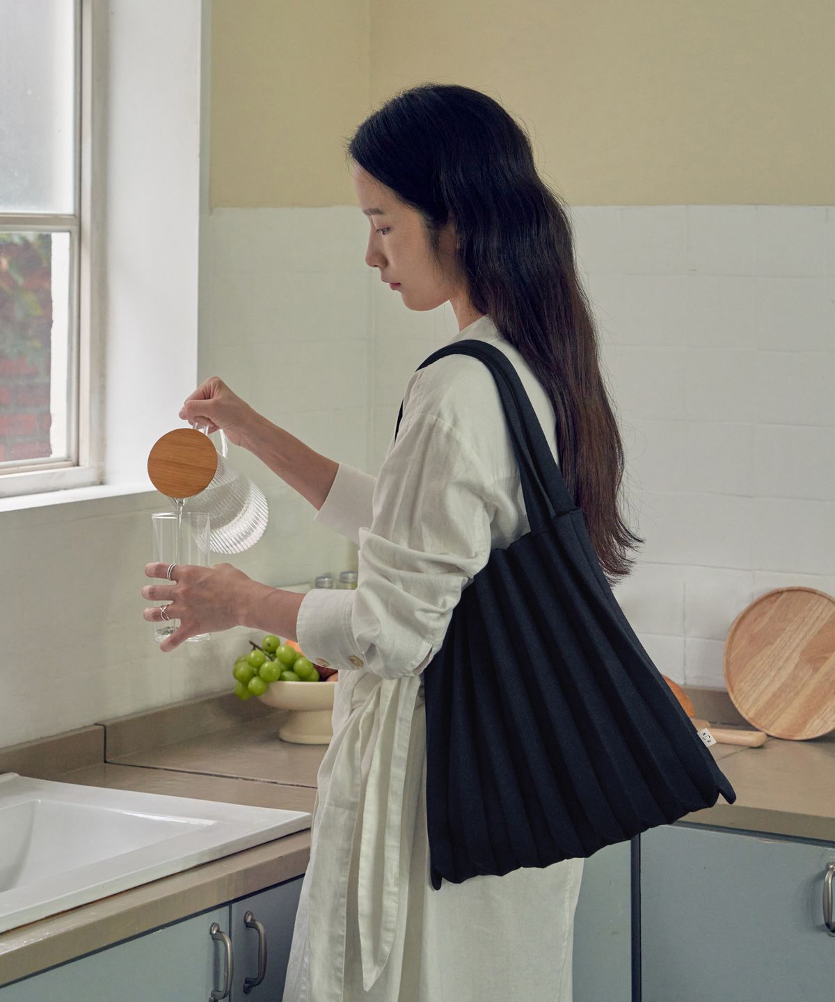 플리츠마마(PLEATSMAMA) 숄더백 자카드미드나잇