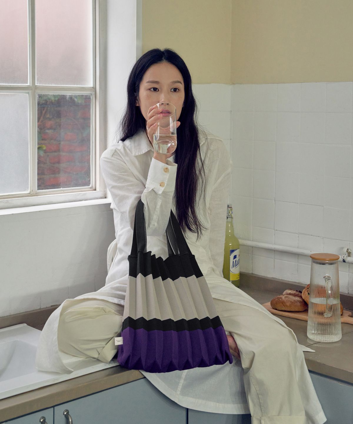 플리츠마마(PLEATSMAMA) 숄더백 퍼플블랙