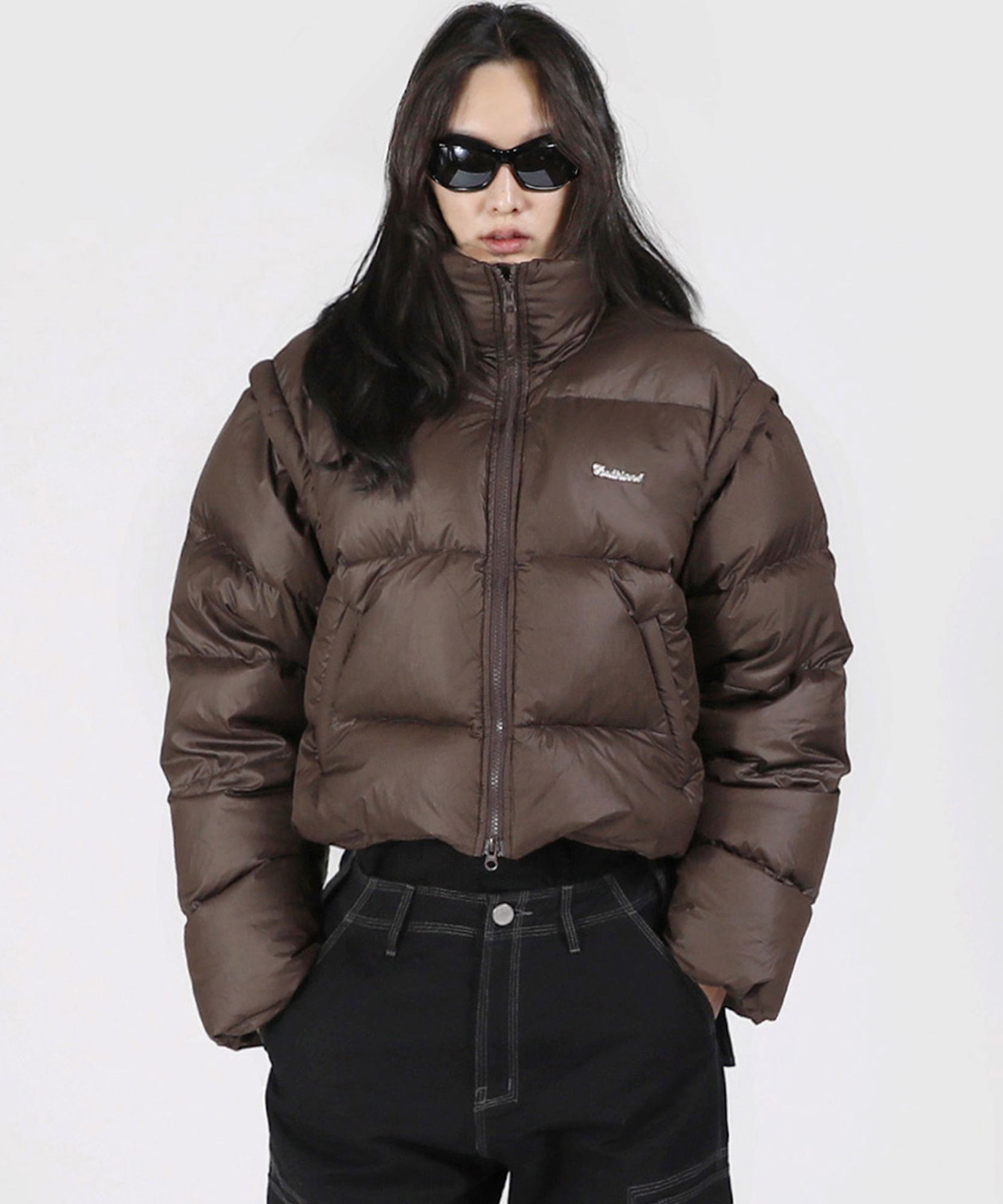 ★韓国人気★BADBLOOD★Distressed Leather Down Puffer MUSINSA | BADBLOOD Detachable Sleeve Down Puffer - Brown