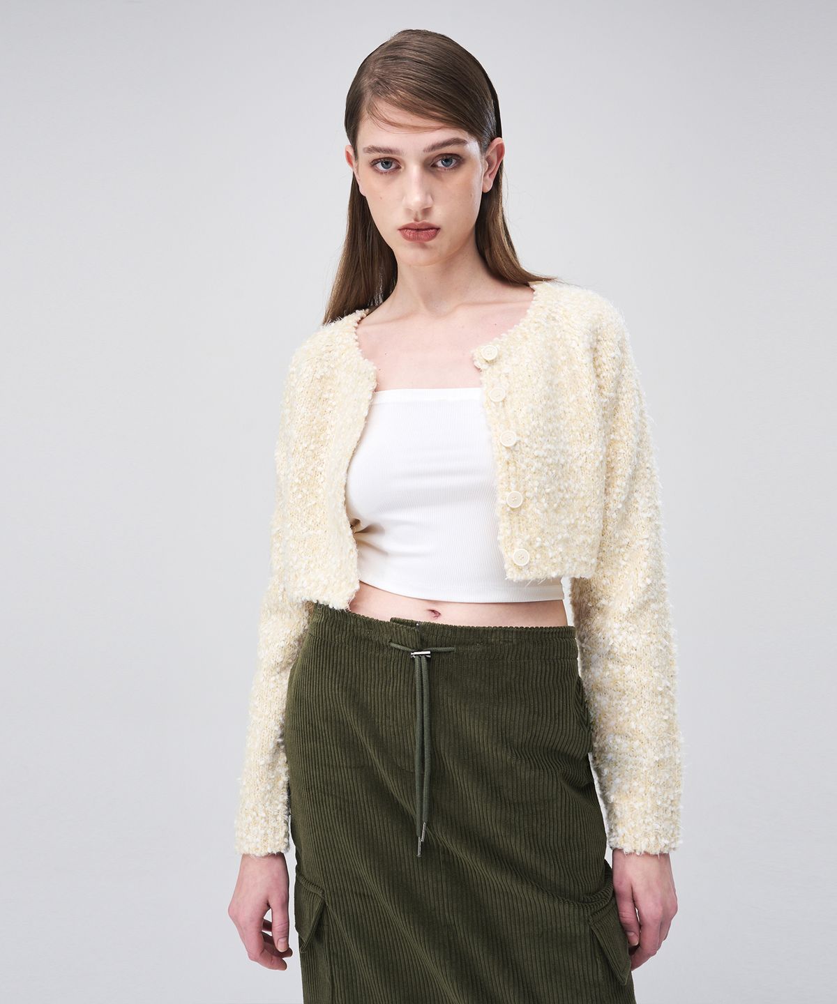 에트몽(ETMON) Snow Crop Knit Cardigan  Cream Yellow
