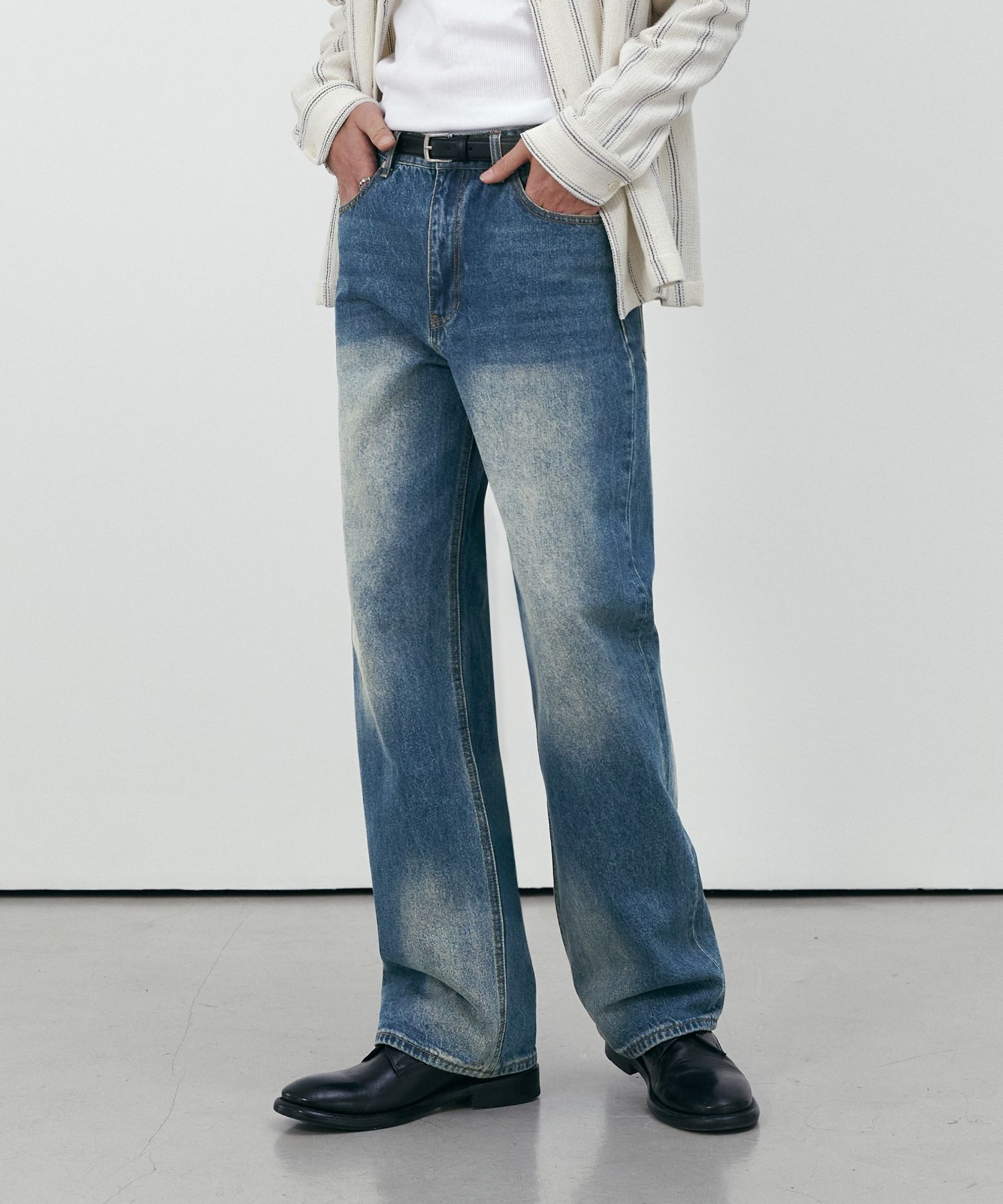 ★MUSINSA STANDARD★ CALIK Regular Fit Denim Pants Washed Bl MUSINSA | LAP Regular Washed Bell-bottom Denim Pants AP2DP462