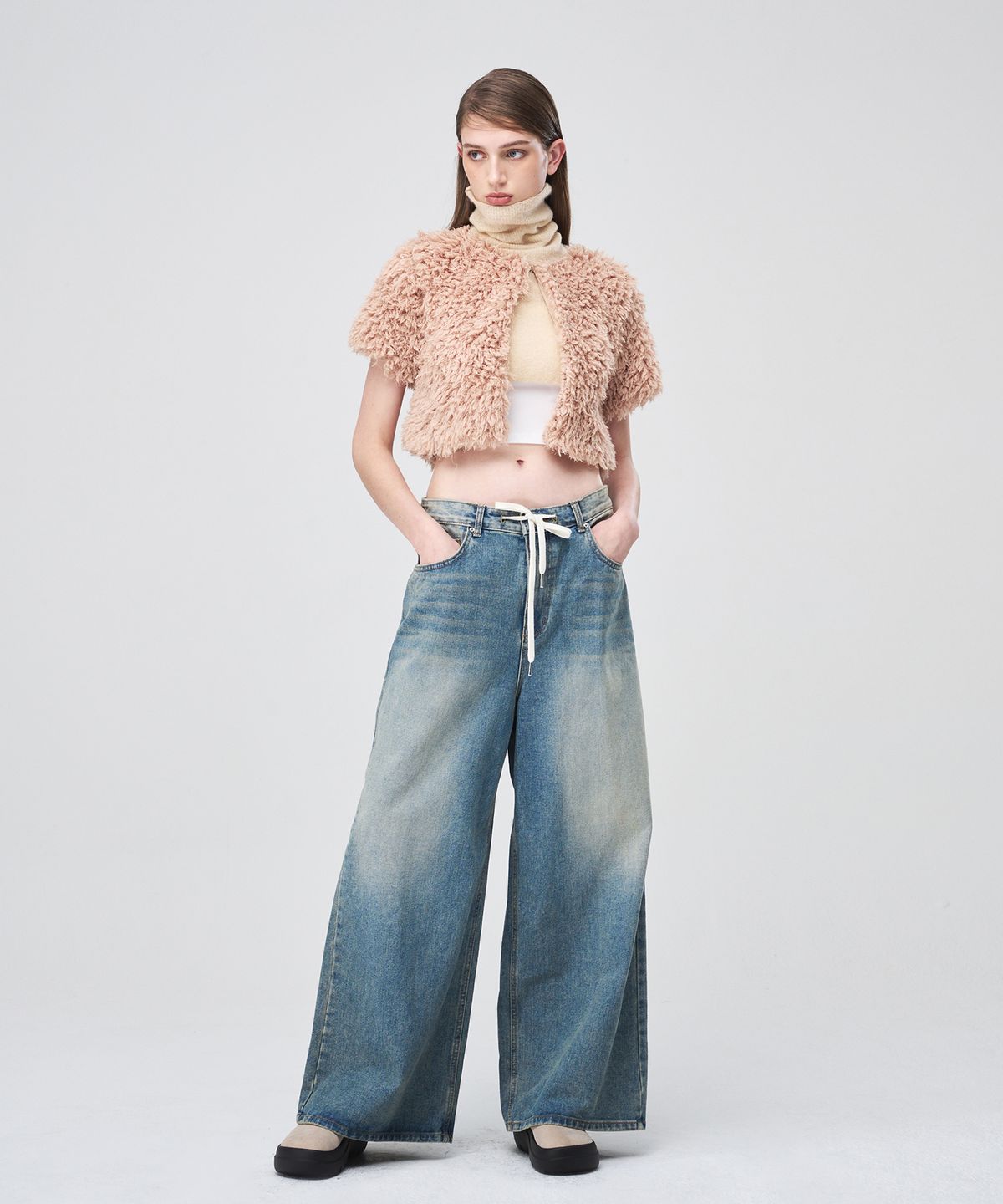 에트몽(ETMON) Short Sleeve Fluffy Cardigan  Salmon Peach