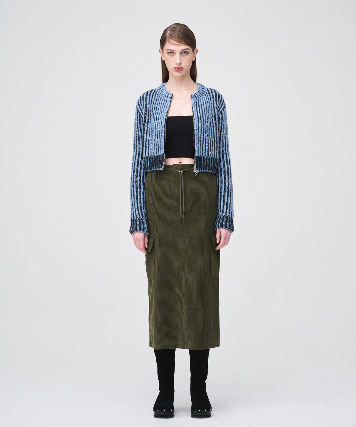 에트몽(ETMON) Ribbed Zip-Up Knit Cardigan  Sky Blue