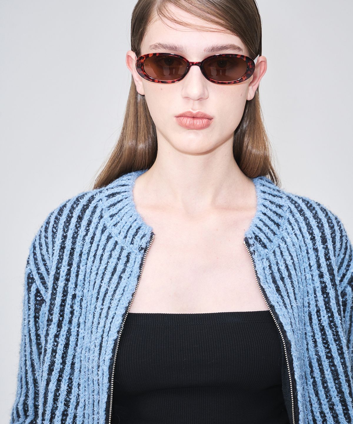 에트몽(ETMON) Ribbed Zip-Up Knit Cardigan  Sky Blue