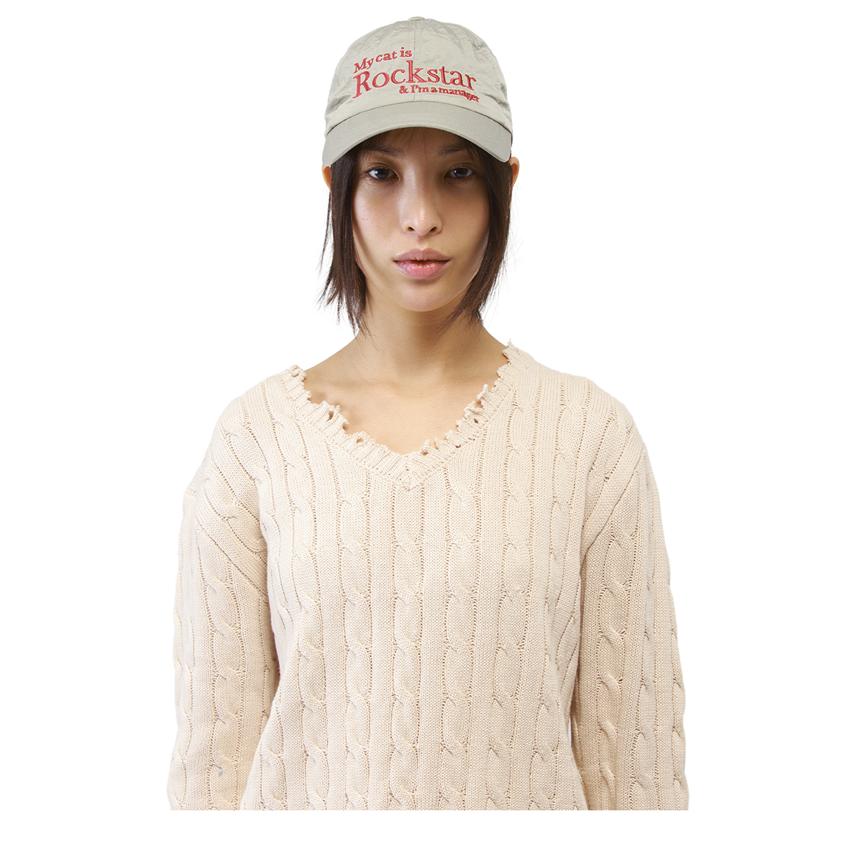 MUSINSA公式 | JOEGUSH Rockstar cat Nylon cap (Beige)