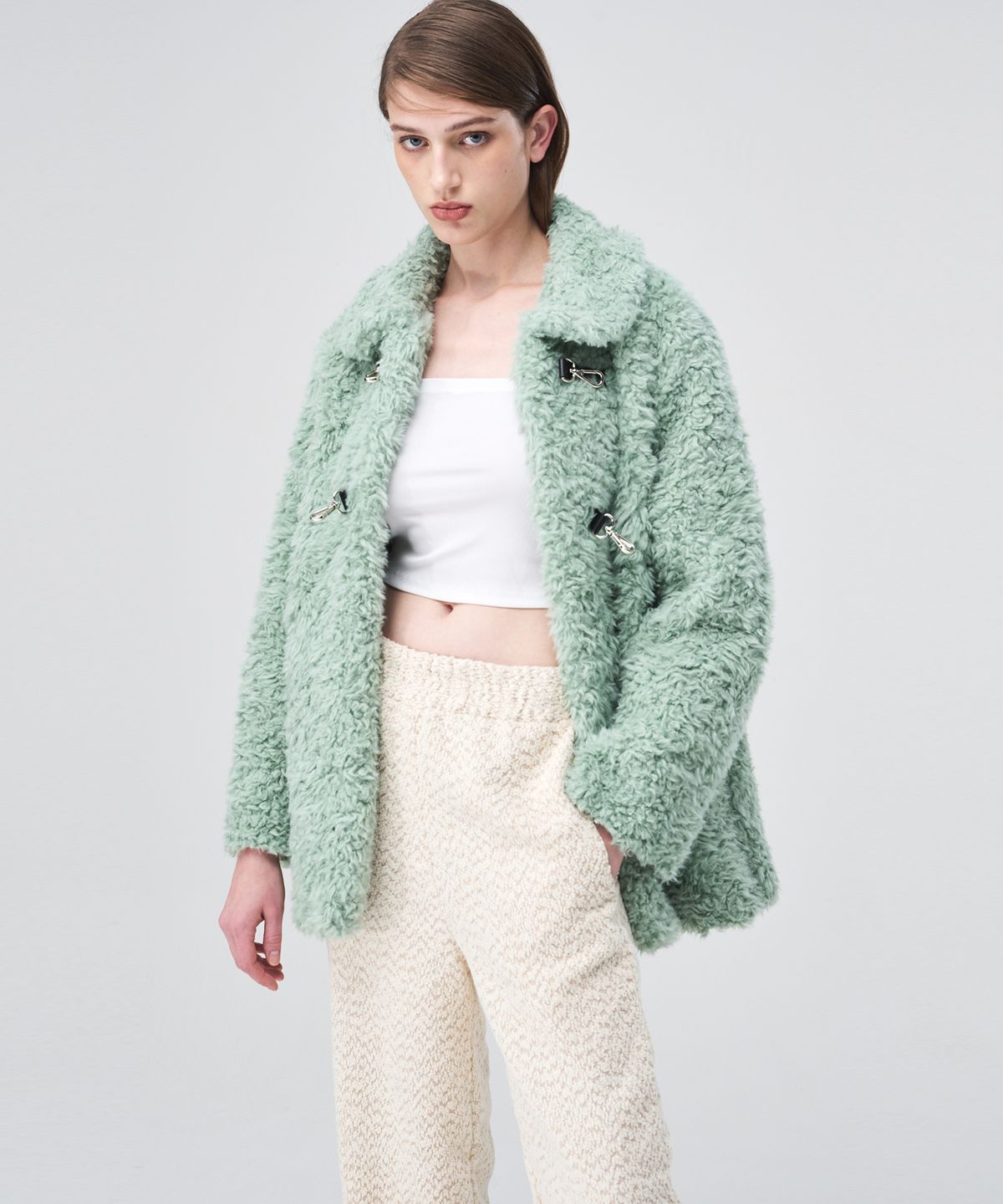 에트몽(ETMON) Buckle Fur Half Coat  Mint