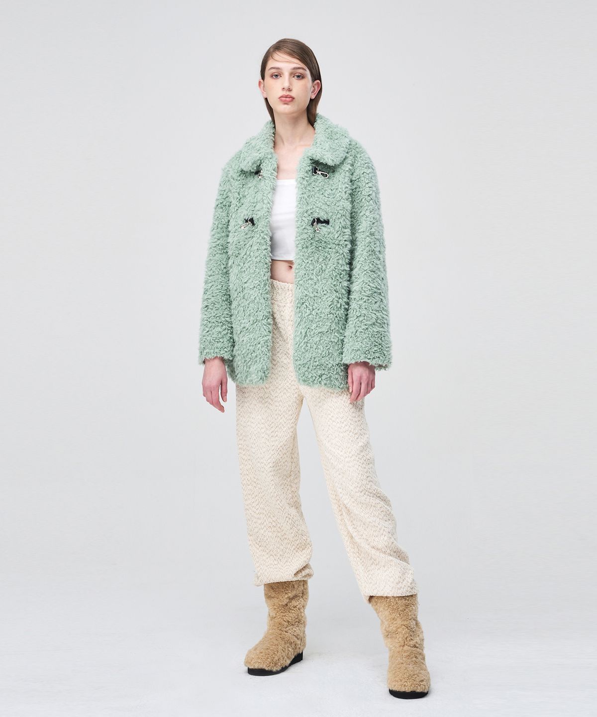 에트몽(ETMON) Buckle Fur Half Coat  Mint