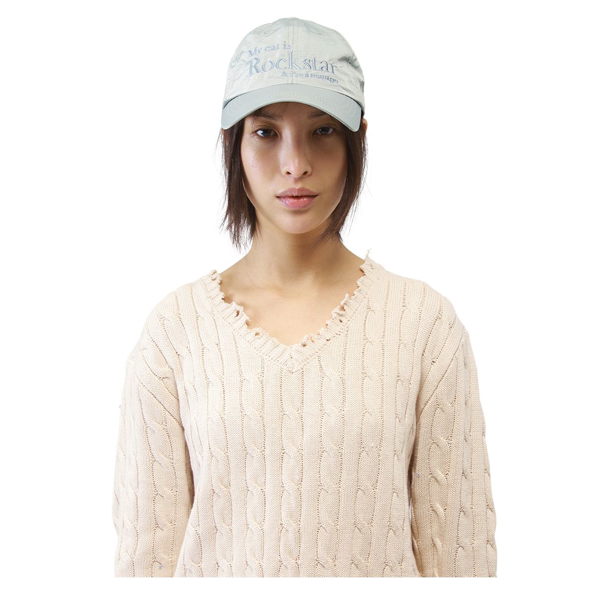 MUSINSA | JOEGUSH Rockstar cat Nylon cap (Light gray)