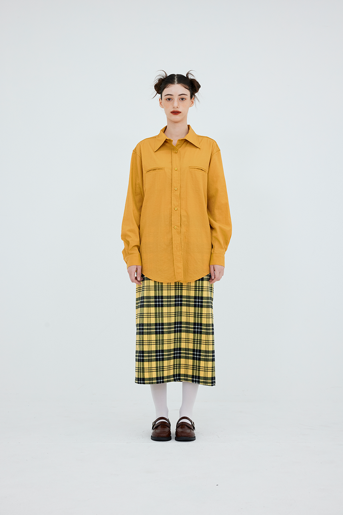 쿠키시(KOOKEESEE) 더블립 컬러 셔츠 (머스타드)
