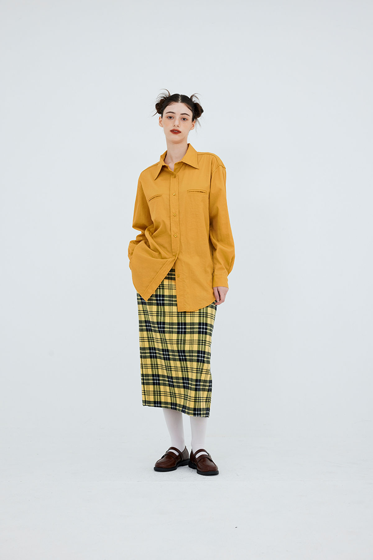 쿠키시(KOOKEESEE) 더블립 컬러 셔츠 (머스타드)
