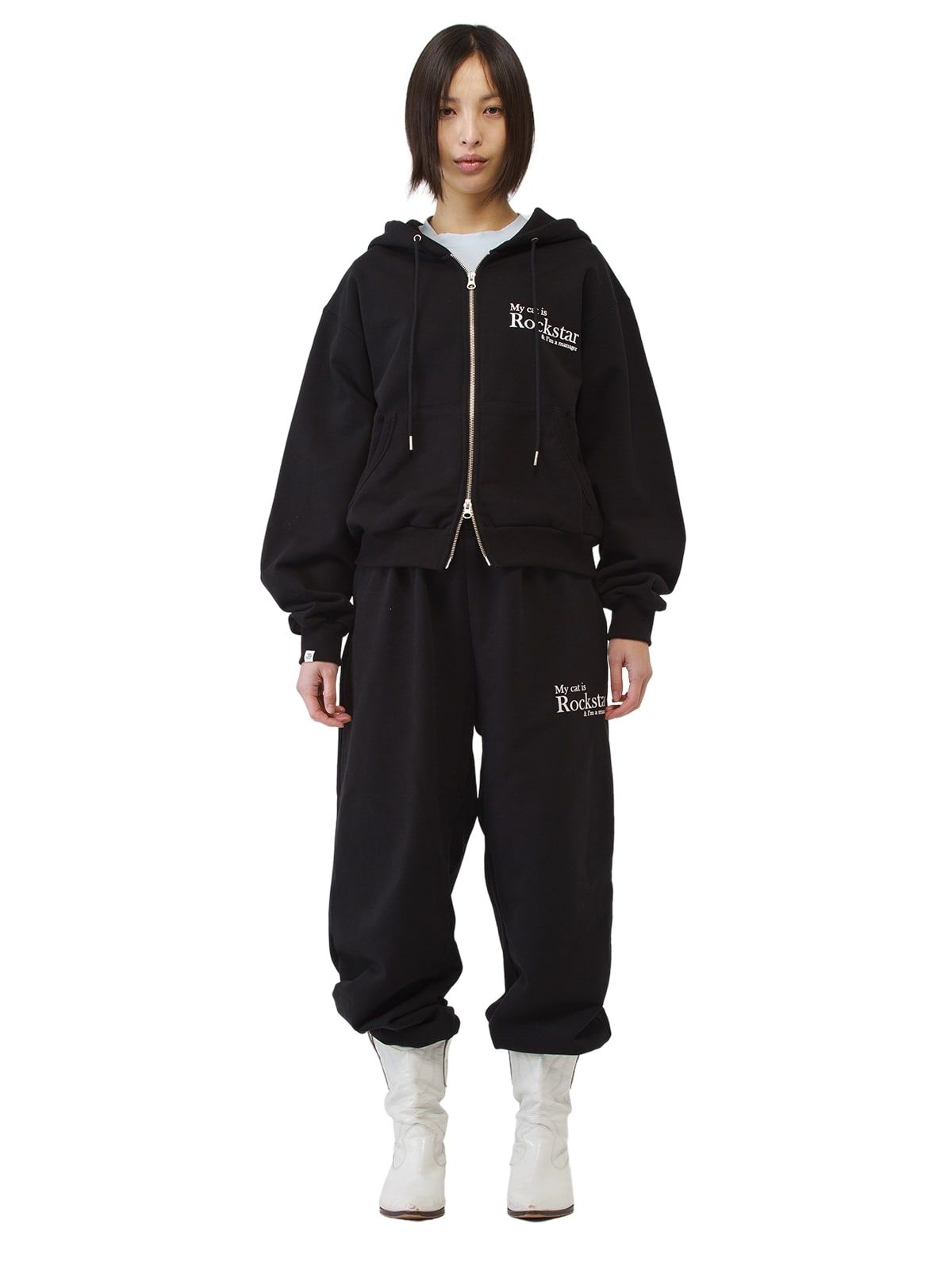 MUSINSA | JOEGUSH Smile Rockstar Hoodie Zip-Up (Black/White)