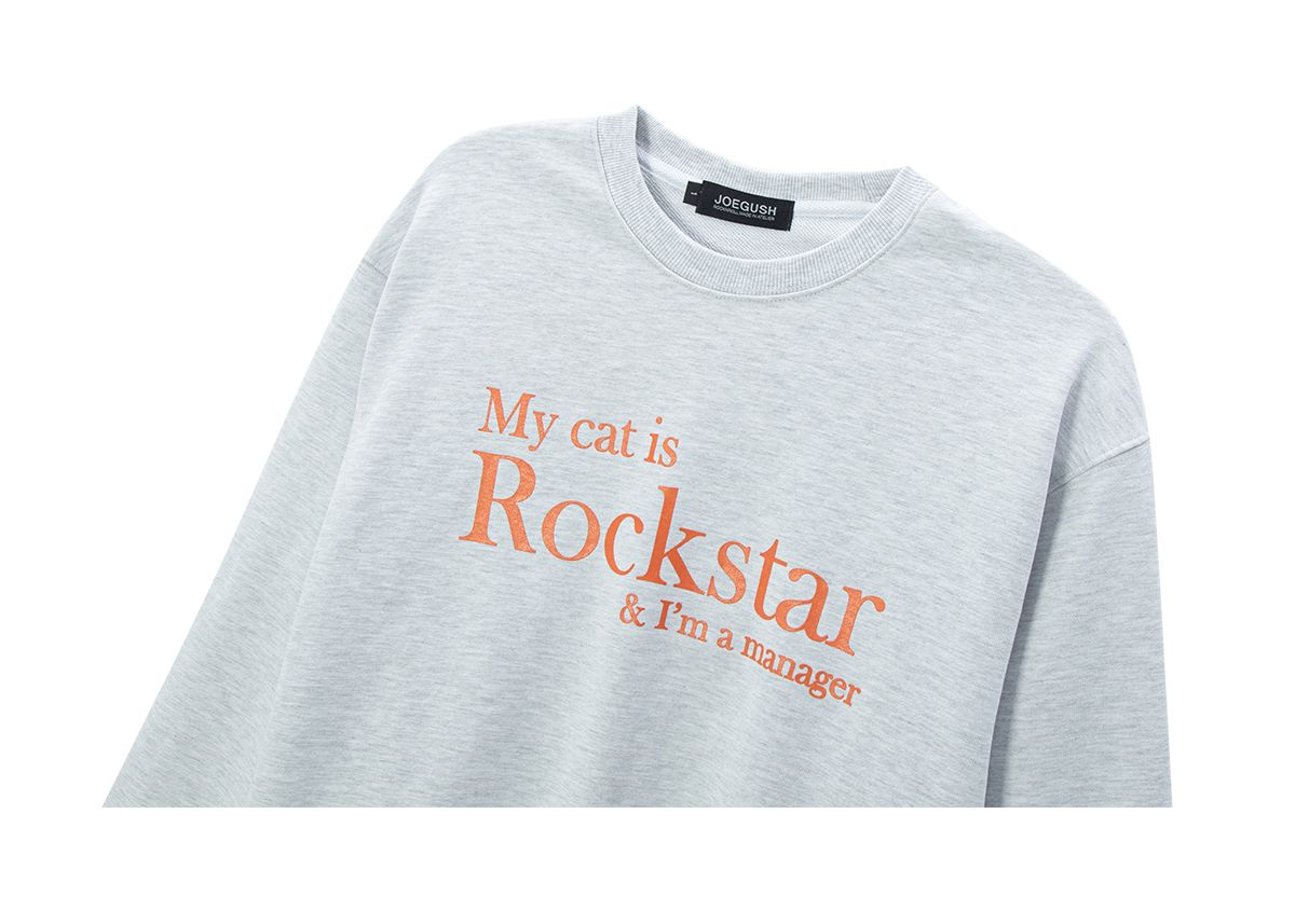 조거쉬(JOEGUSH) My cat is Rockstar Sweatshirts (Melange Grey/Orange)