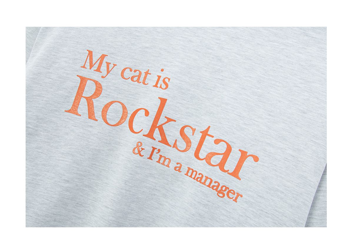조거쉬(JOEGUSH) My cat is Rockstar Sweatshirts (Melange Grey/Orange)