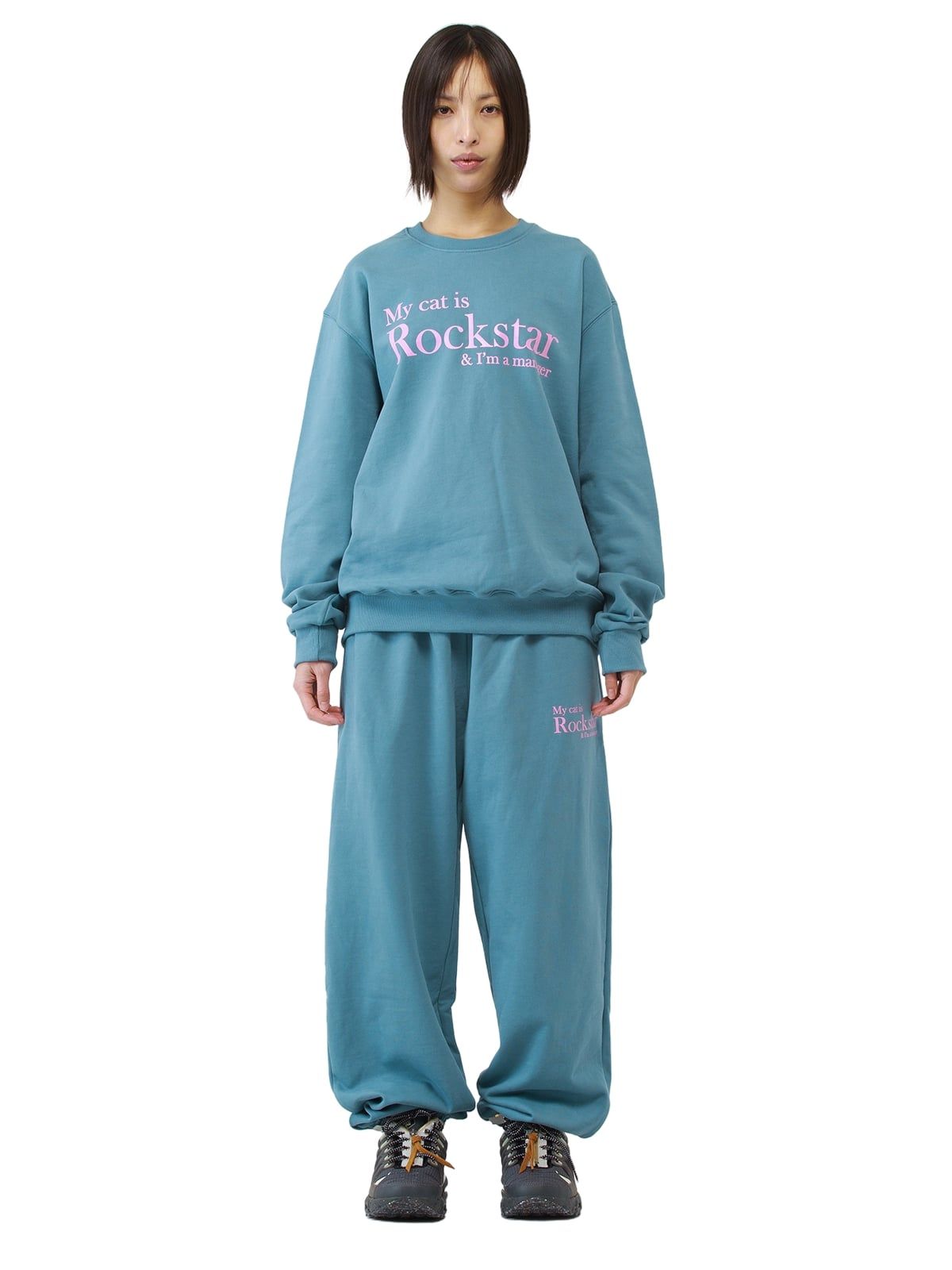 조거쉬(JOEGUSH) My cat is Rockstar Sweatshirts (Serenity/Baby Pink)
