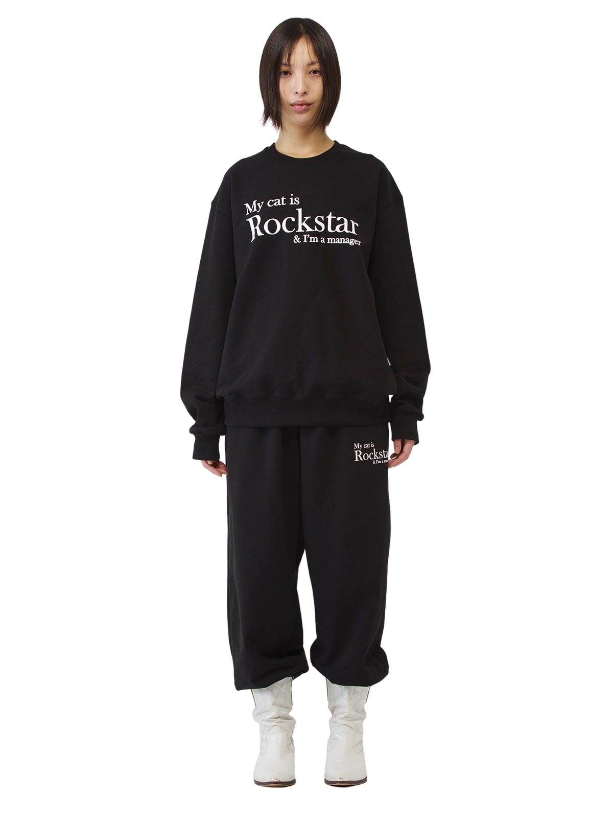 조거쉬(JOEGUSH) My cat is Rockstar Sweatshirts (Black/White)