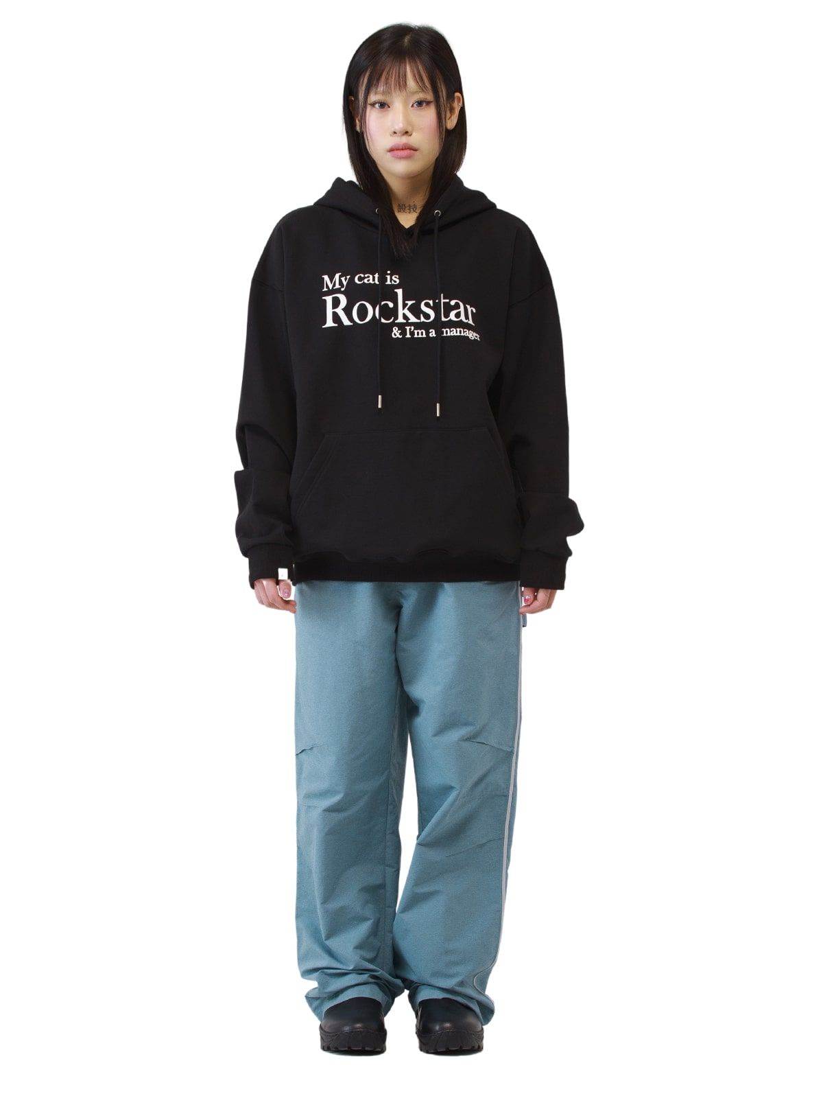 조거쉬(JOEGUSH) My cat is Rockstar Hoodie (Black/White)