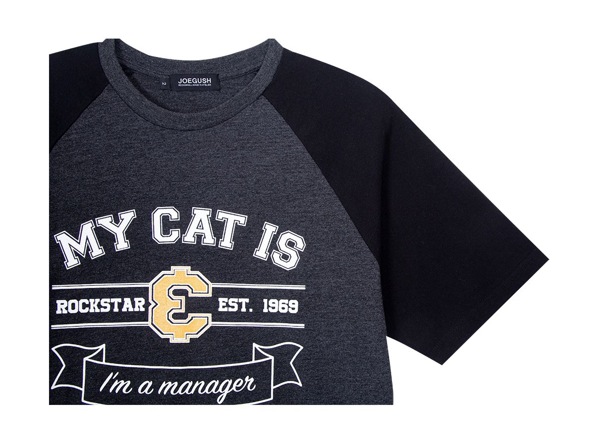 조거쉬(JOEGUSH) My cat is Rockstar Raglan T-shirt (HERITAGE VER.) (Charcoal/Black)