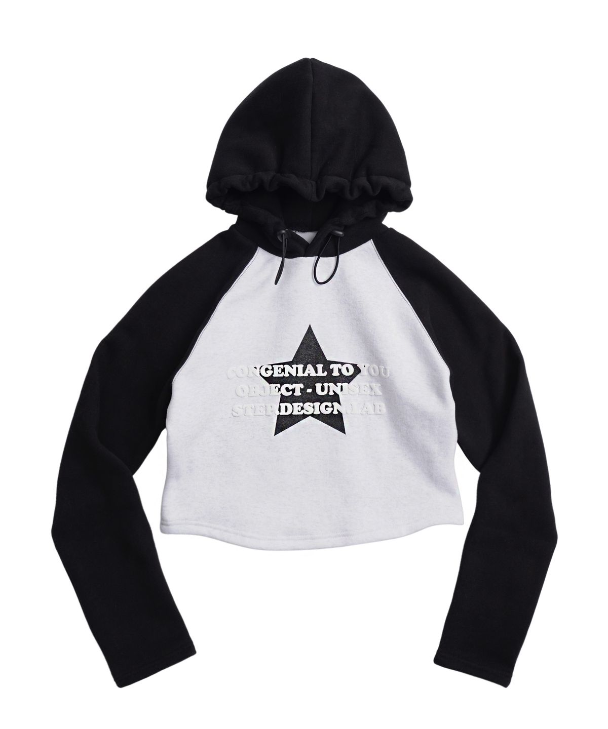 피스메이커(PIECE MAKER) STAR RAGLAN CROP HOODIE (WHITE MELANGE)